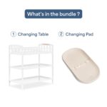 Bundle of Dream On Me Emily Changing Table in White & Waterproof Changing Pad – Nursery Diaper Changing Station with Sto