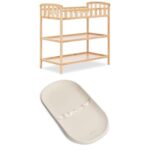Bundle of Dream On Me Emily Changing Table & Waterproof Changing Pad – Nursery Diaper Changing Station with Storage Shel