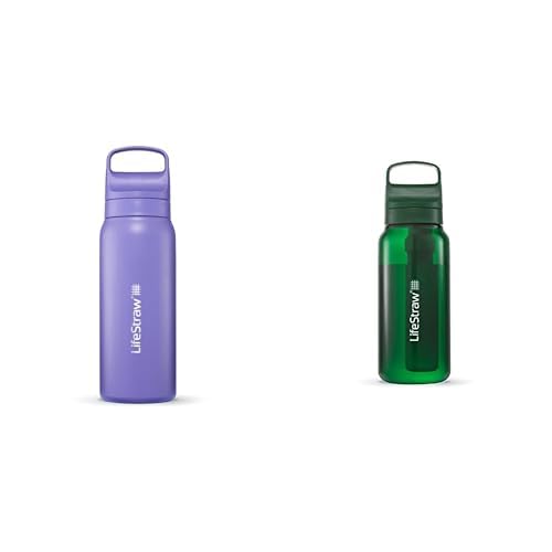 Botellas con Filtro de Agua LifeStraw Go Series Paquete de 2 Verde Plástico 1L y Morado Acero Inoxidable 24oz Termo Puri