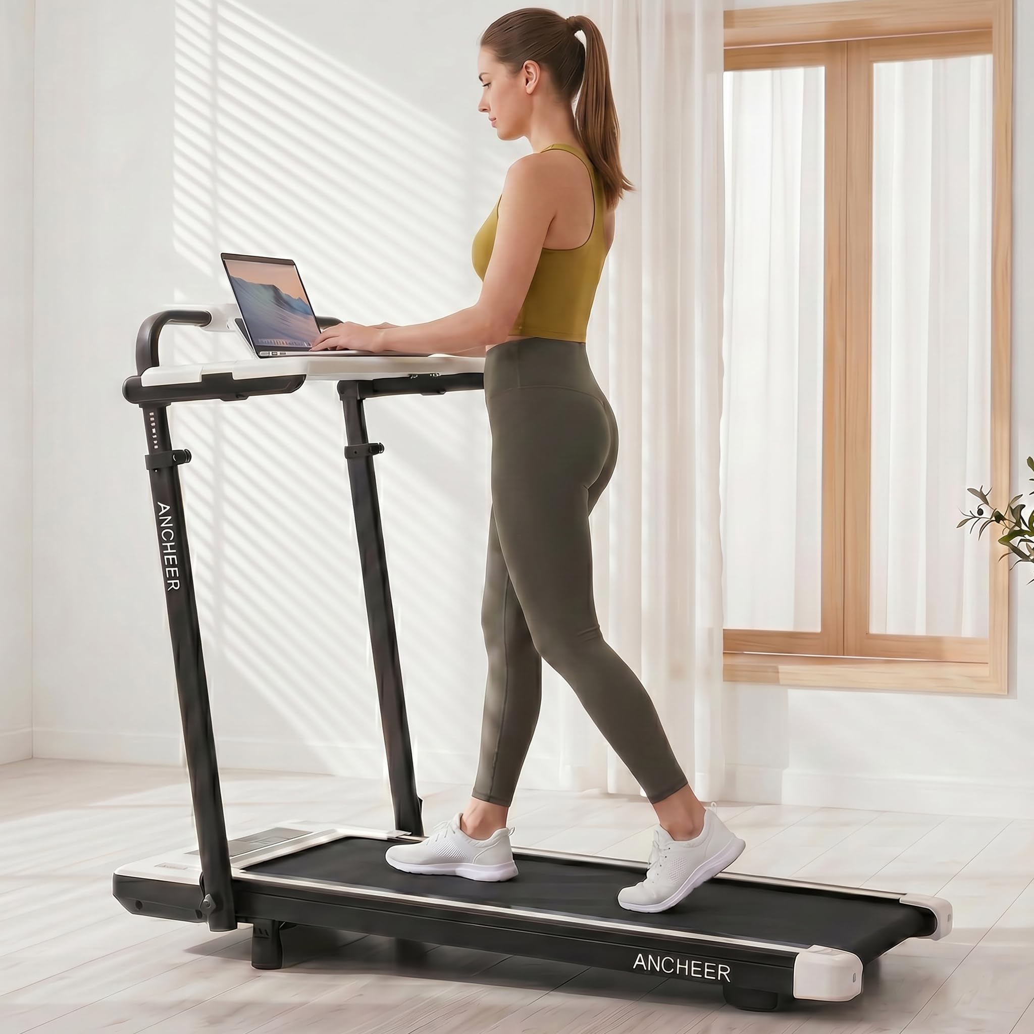 Version 1.0.0 Cinta de Correr con Escritorio ANCHEER Treadmill Motor 3.5HP Inclinación 12% Plegable 4.2 Pulgadas Capacidad 400 Lbs Vel