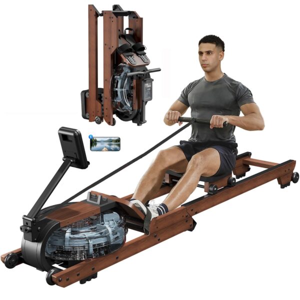 Máquina de Remo con Agua Dripex Foldable 400 Lbs Madera Sólida 6 Niveles Bluetooth Monitor LCD 184 cm