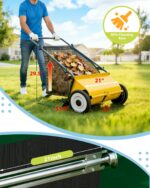 Barredora de empuje para jardín Garvee 21 pulgadas sistema de 4 cepillos bolsa recolectora 3.5 pies cúbicos amarillo