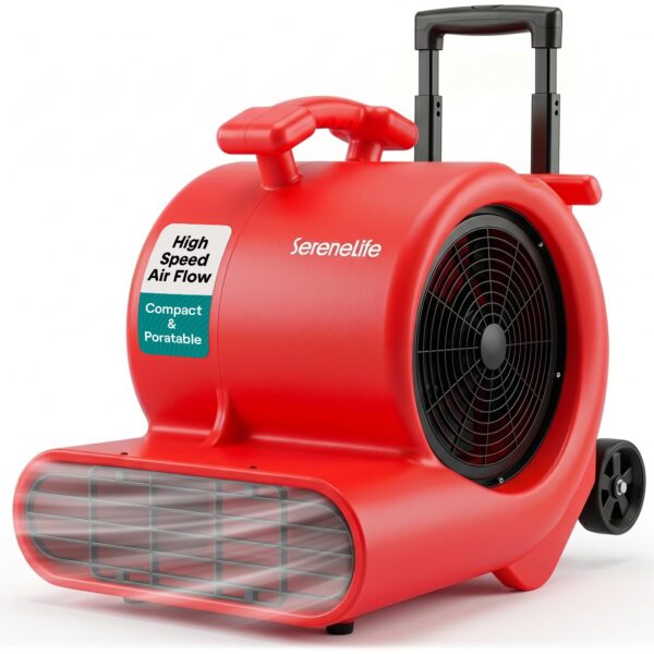 Ventilador Soplador Portátil SereneLife SLAIRFM40RD 4000 CFM, 3 Velocidades, Inclinación Ajustable, Motor 1 HP, Color Ro