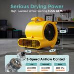 Ventilador Soplador Portátil SereneLife SLAIRFM40YL 4000 CFM, 3 Velocidades, Inclinación Ajustable, Motor 1 HP para Hoga