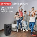 Pyle 15’’ Bluetooth Portable PA Speaker with Wireless Mic, Speaker Stand, Equalizer Functions, Rechargeable Battery, LED