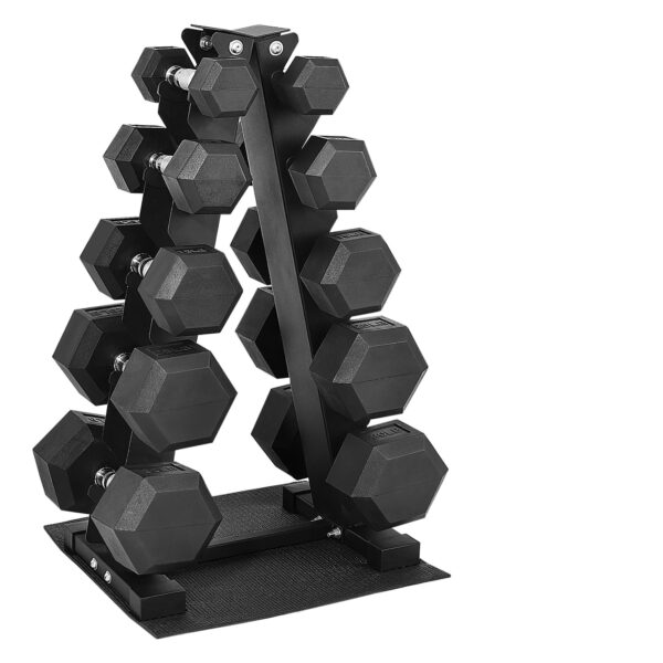 HulkFit Rubber Hex Dumbbell Set with 3-Tier Rack, Solid Cast Iron Dumbbells for Full Body, Anti-Slip Grip, Weights Dumbb
