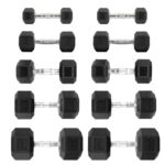 HulkFit Rubber Hex Dumbbell Set with 3-Tier Rack, Solid Cast Iron Dumbbells for Full Body, Anti-Slip Grip, Weights Dumbb