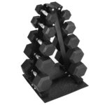 HulkFit Rubber Hex Dumbbell Set with 3-Tier Rack, Solid Cast Iron Dumbbells for Full Body, Anti-Slip Grip, Weights Dumbb