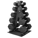 HulkFit Rubber Hex Dumbbell Set with 3-Tier Rack, Solid Cast Iron Dumbbells for Full Body, Anti-Slip Grip, Weights Dumbb