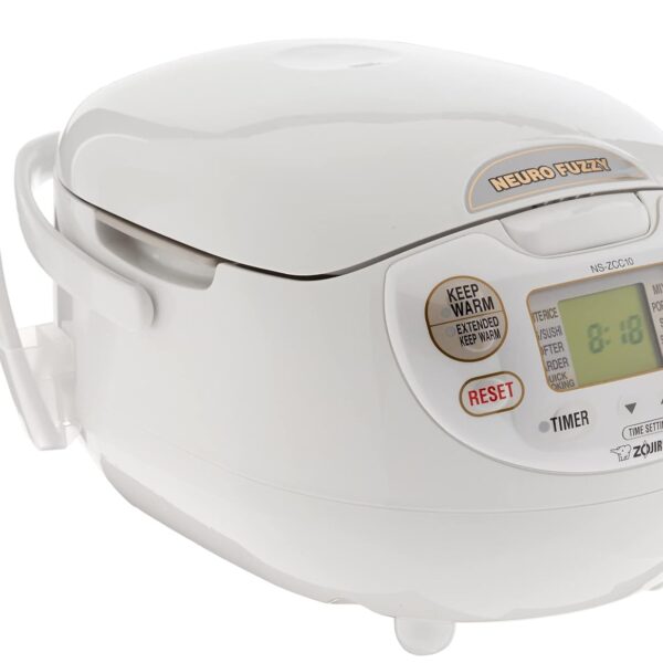 Zojirushi Arrocera y calienta arroz Neuro Fuzzy, 5–1/2 tazas (crudas), calidad premium, color blanco, Blanco