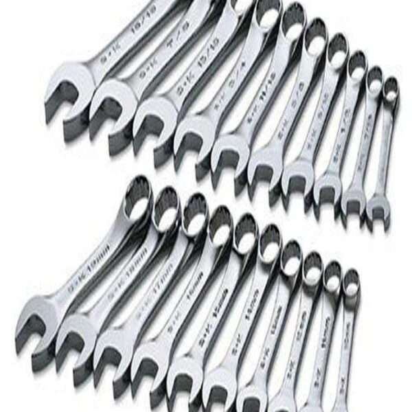 SK Tools USA 20 piezas, patrón corto, 12 puntos, SAE y métrico, juego de llaves combinadas SuperKrome®: 3/8" - 15/16" y