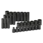 SK Tools USA - Juego de llaves de vaso de impacto métrico de 1/2 pulgada, 30 piezas, 6 puntos, estándar y profundo, 0.31