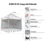 Carpa Emergente Comercial E-Z UP ES100S 10x10 Pies Blanca con 3 Paredes Laterales y Bolsa Rodante Wide-Trax