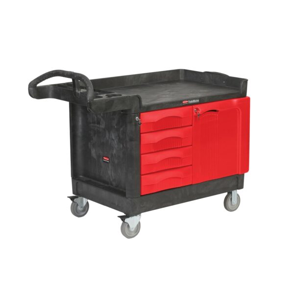 Rubbermaid Commercial Products TradeMaster Carro de almacenamiento de herramientas, utilitario con 4 cajones + gabinete,