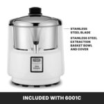 Waring Máquina extractora de jugo comercial de servicio medio, motor de 3600 RPM, cesta de acero inoxidable, jugo sin pu
