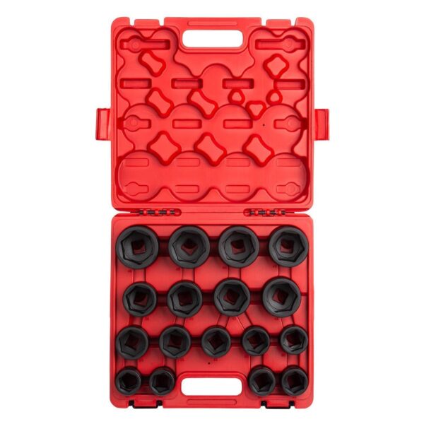 SUNEX TOOLS 4684, Juego de llaves de impacto resistentes de 3/4 pulgadas, 17 piezas, métrico, 1.024 in-1.811 in, acero d