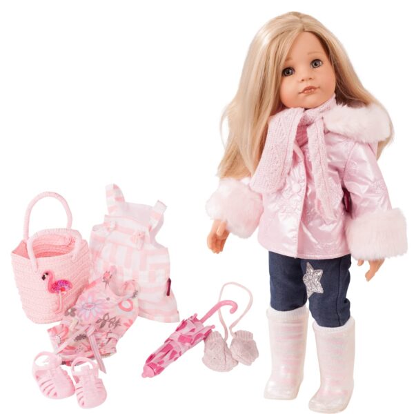 Muñeca Gotz Hannah 1959093 posable 19.5 pulgadas cabello rubio ojos grises piedra cuerpo de vinilo con trajes y accesori