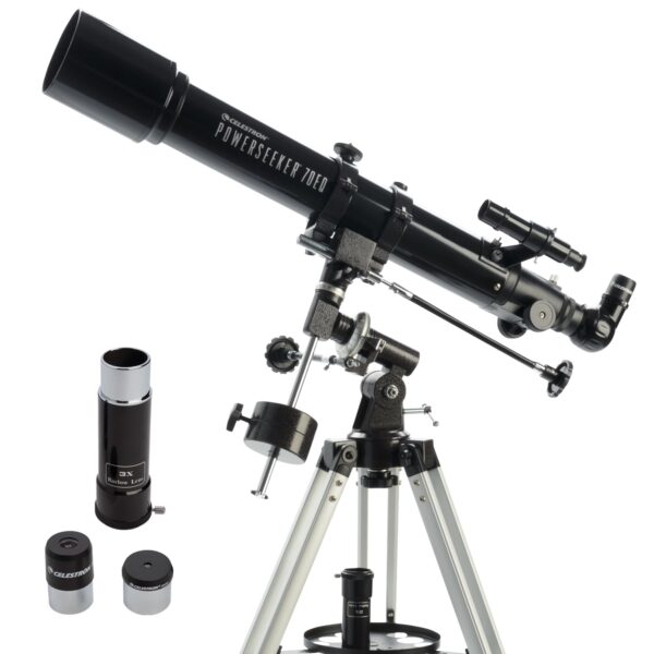 Celestron - Telescopio PowerSeeker 70EQ - Telescopio ecuatorial alemán manual para principiantes - Compacto y portátil -