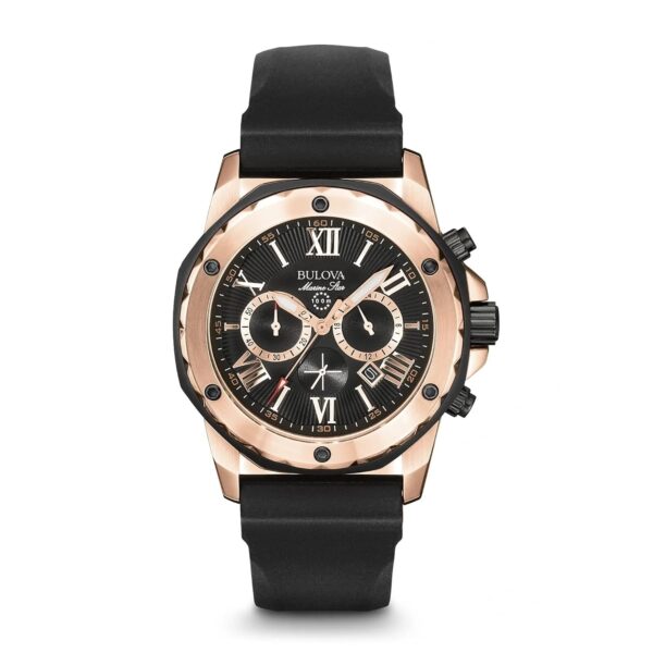 Reloj Bulova Marine Star 98B104 Cronógrafo Acero Inoxidable Correa de Caucho Negro Resistente al Agua 100 Metros