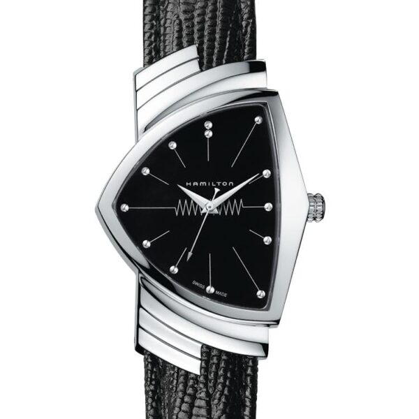Reloj Hamilton Ventura Mujer H24411732 Pulsera Cuero Negro Caja Acero Inoxidable