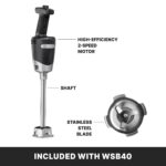 Waring (WSB40) Licuadora de inmersión Quik Stik Plus de servicio mediano de 10 pulgadas, negro/plata