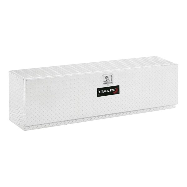 TrailFX Caja de herramientas de montaje superior de una sola puerta pulida calibre 16 de aluminio con banda de rodadura