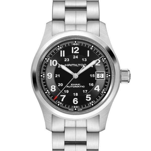 Reloj Hamilton Khaki Field Automático H70455133 Caja de Acero Inoxidable 38 mm Esfera Negra Pulsera de Acero Inoxidable