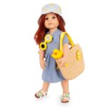Muñeca Gotz Hannah Little Duck 19.5 pulgadas Articulada Vestido Azul Sombrero Bolsa Lentes Florales Pato de Hule Cabello