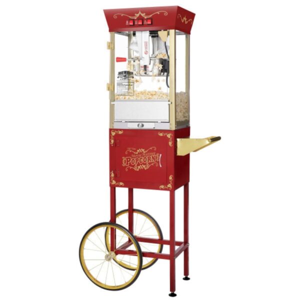 Máquina de palomitas de maíz Great Northern Popcorn estilo antiguo de cine matiné, color rojo, 8 onzas, Máquina y carrit