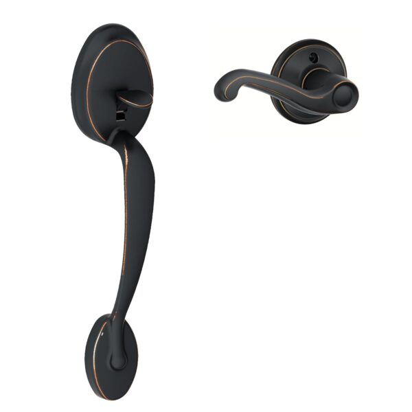 SCHLAGE Plymouth Manija de entrada delantera Flair con palanca interior para mano derecha (bronce envejecido) FE285 PLY