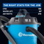 Vacmaster Blue Line Aspiradora Húmeda/Seca de 12 Galones* 5 HP† Pico con Soplador Desmontable VBV1210