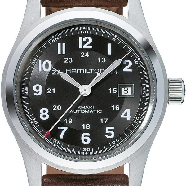Reloj Hamilton Khaki Field Automático para Hombre H70555533 Caja de Acero Inoxidable 42 mm Esfera Negra Correa de Cuero