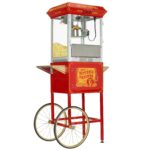 Funtime FT860CR - Palomitas de maíz de aceite caliente antiguo estilo carnaval, 8 onzas con carrito, color rojo