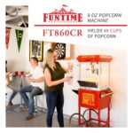 Funtime FT860CR - Palomitas de maíz de aceite caliente antiguo estilo carnaval, 8 onzas con carrito, color rojo