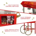Funtime FT860CR - Palomitas de maíz de aceite caliente antiguo estilo carnaval, 8 onzas con carrito, color rojo