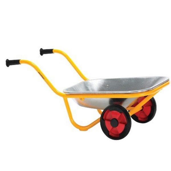 Constructive Playthings Carretilla para niños, acero resistente, asas de agarre de seguridad, resistente al óxido, diseñ