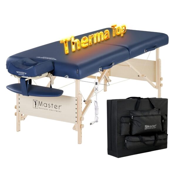 Mesa de Masaje Portátil Master Massage Coronado Therma Top 26629V con Calefacción Ajustable y Espuma de 3 Pulgadas Azul