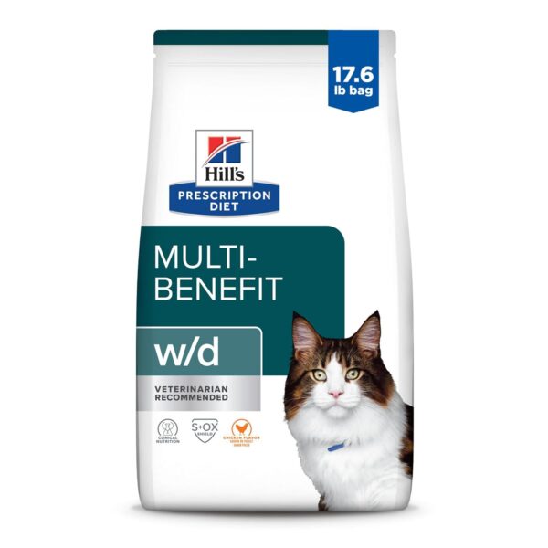 Alimento Seco para Gatos Hill's Prescription Diet w/d Multi-Beneficio Sabor Pollo Dieta Veterinaria Bolsa 17.6 lb