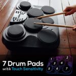 Juego de batería digital de mesa electrónico Pyle, kit compacto y portátil de almohadillas táctiles con 8 pads y pedales