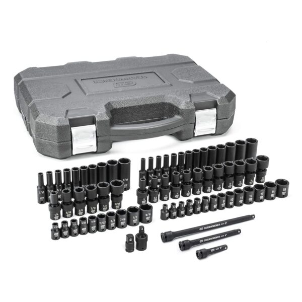 GEARWRENCH Juego de llaves de vaso SAE/métricas de impacto universal estándar y profundo, 71 piezas, 1/4 pulgadas, 6 pun
