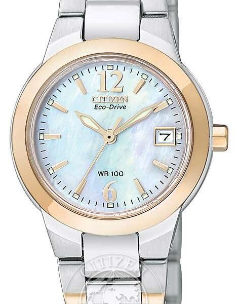 Reloj Citizen Eco-Drive Mujer EW1676-52D Acero Inoxidable Bicolor Esfera Blanca Nácar Cristal Mineral 26 milímetros