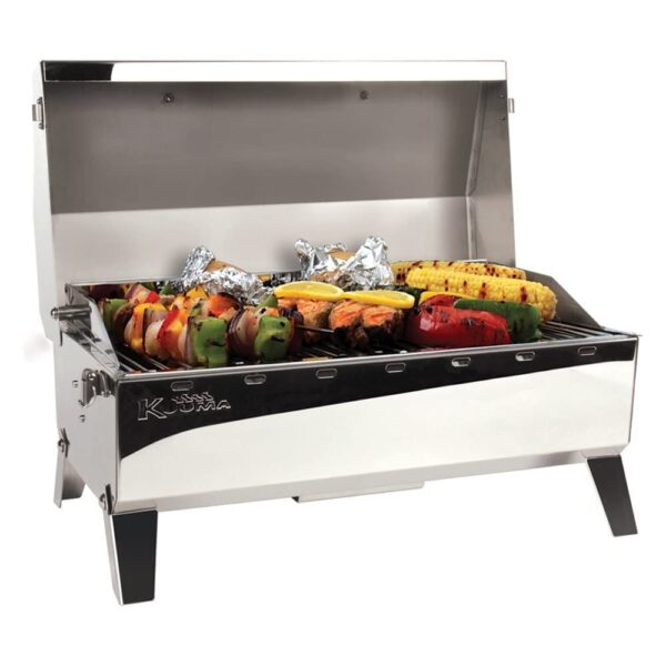 Parrilla de Gas Camco Stow N Go 160 Modelo 58131 con Termómetro y Encendedor Color Blanco