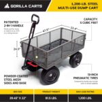 Carro de descarga de acero con lados extraíbles y manija convertible 2 en 1, capacidad de 1200 libras, 39,5 pulgadas y c
