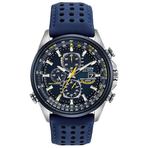 Reloj Citizen Eco-Drive AT8020-03L Cronógrafo Hora Mundial Acero Inoxidable Azul 43 milímetros