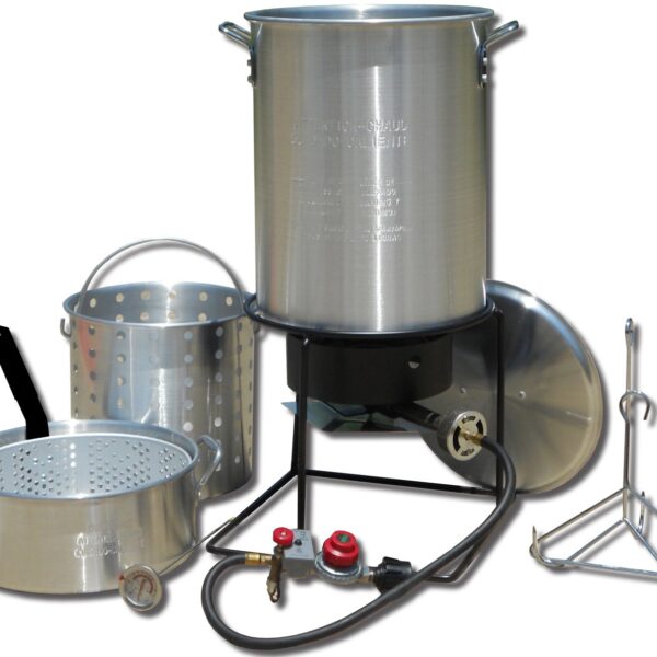 Paquete para Freír y Hervir en Exteriores King Kooker 1265BF3 Propano Quemador de Hierro Fundido 33000 BTU con 2 Ollas d