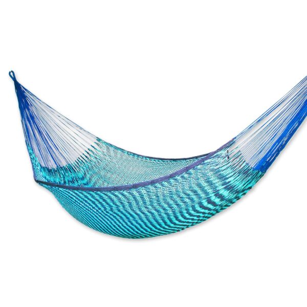 Hamaca NOVICA HAM0033 Tejida a Mano de Algodón Azul para 2 Personas XL 78 x 67 Pulgadas