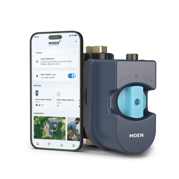 Moen Flo Monitor de agua inteligente y sensor de apagado automático, detector de fugas de agua Wi-Fi para tubería de 3/4