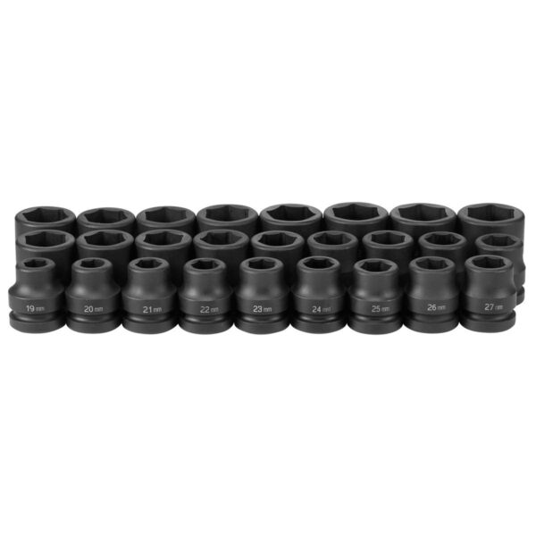 Juego de Dados de Impacto Grey Pneumatic GRE9026M 26 Piezas Métrico Longitud Estándar Unidad 1 Pulgada Acero al Cromo Mo
