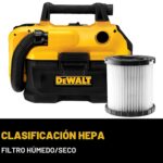 Aspiradora inalámbrica DeWalt de 2 galones, sin batería ni cargador, para ambientes húmedos y secos