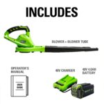 Soplador de Hojas Inalámbrico Greenworks 24212 40V 150 MPH con Batería 4.0 Ah y Cargador